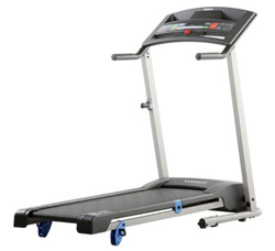 Weslo Cadence G40 treadmill with a black walking belt, gray uprights and a compact display console
