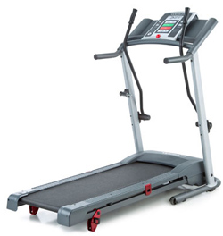 Weslo CrossWalk 5.0T folding treadmill with resistance arms and a black walking belt